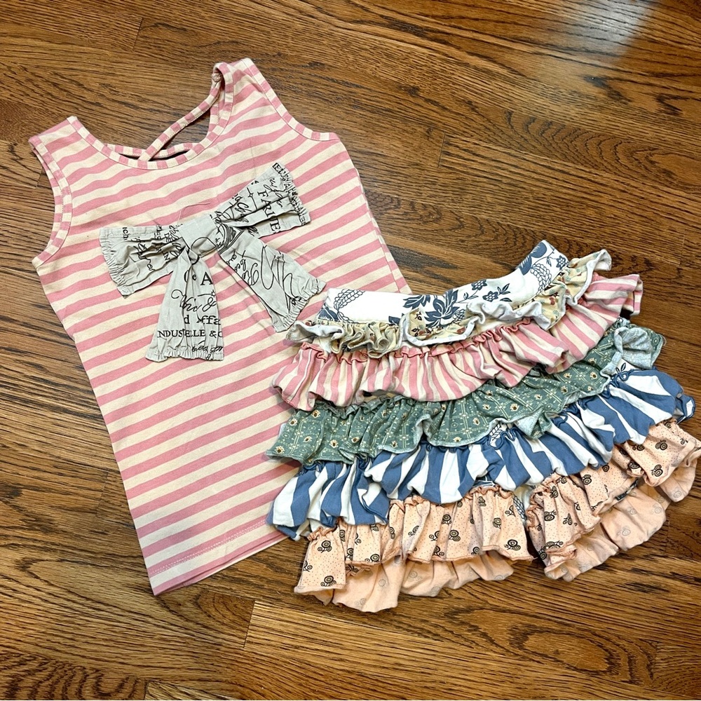 mustard pie 2 pc ruffle shorts set
